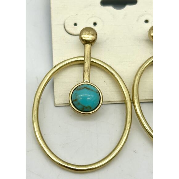 Lucky Brand Earrings Blue Turquoise Pearl Gold Rings GUC Rock Steady 0527 - Picture 2 of 5